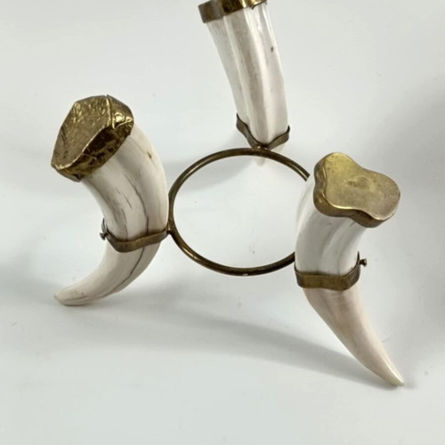 Tripod base used from fakocheros teeth with ostrich egg