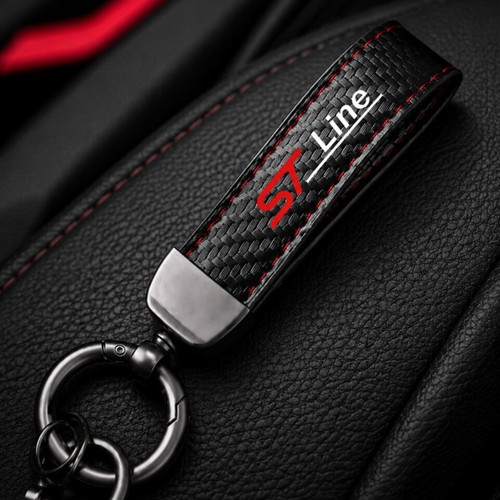 Leather Car Keychain ST Line Black Carbon Look new