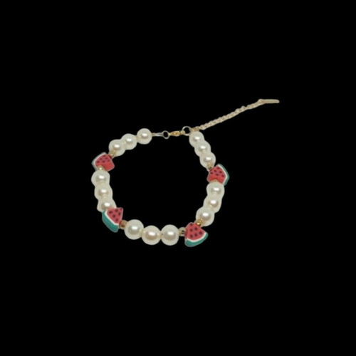 Bracelet with pearls, fimo watermelon charms and gold stainless beads new
