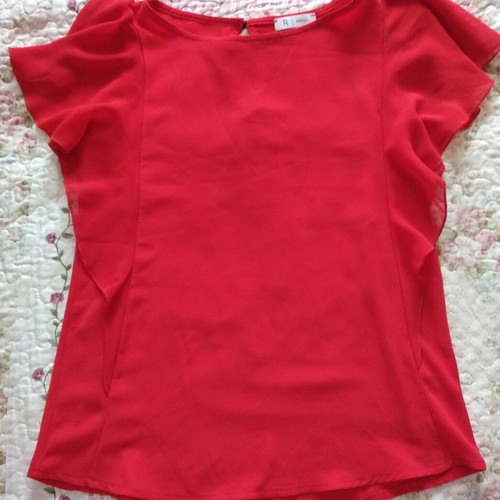 Short-sleeve blouse with ruffles used, La Redoute Collections, size XS, red