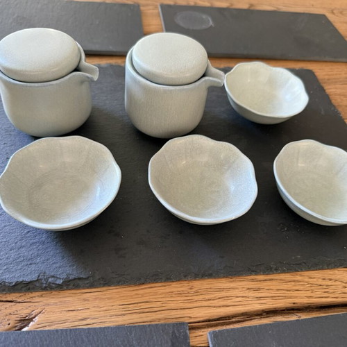 Flying Tiger Copenhagen Ceramic Sushi Set 12pcs with Slate Platter used
