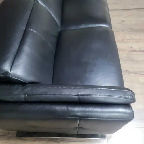 Black leather three-seater sofa with electric relax mechanism Sandro new