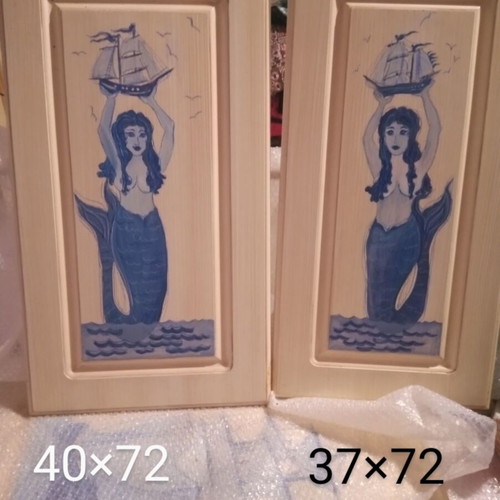 Two decorative wall panels new hand-painted with mermaids