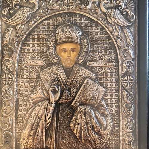 Saint Nicholas icon made of 950 silver grade new