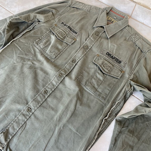 Drafter military style utility button-down shirt, green, size L