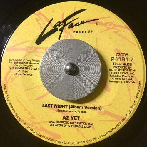 Az Yet Last Night 7" vinyl like new, pop