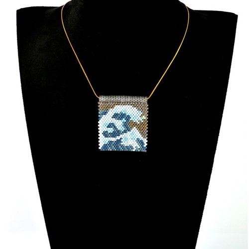 The Great Wave necklace made to order, blue and white