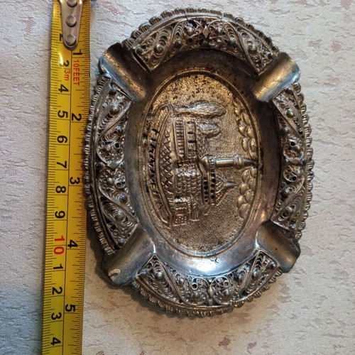 Vintage Gianniotiko Silver-Plated Filigree Ashtray by Petrou