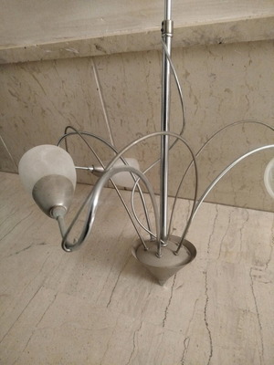 Steel lamp with opaline three-light fixture like new