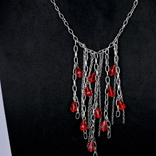 Necklace and earrings set custom made with red elements