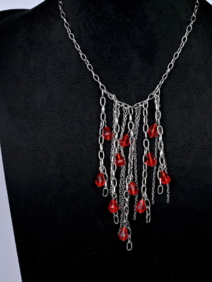 Necklace and earrings set custom made with red elements