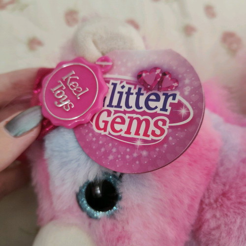 Keel Toys plush unicorn new, pink Glitter Gems series