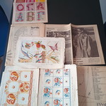DMC and Burda embroidery patterns used, assorted