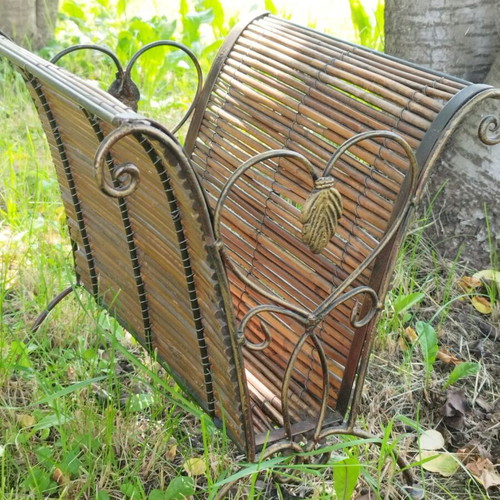 Vintage magazine and newspaper rack used, bamboo and wrought iron