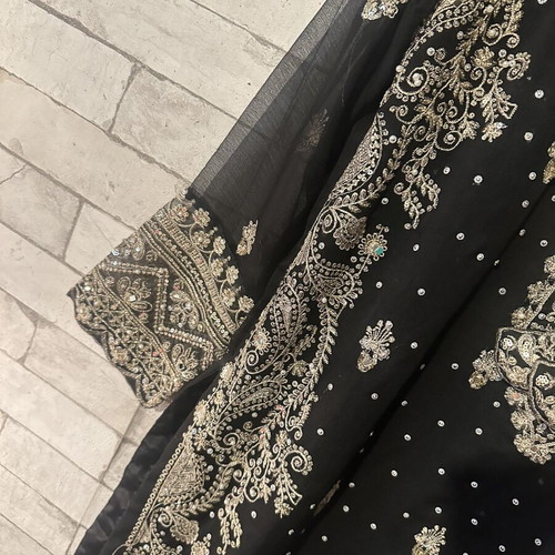 Embroidered Caftan Dress new, black and gold, medium-large