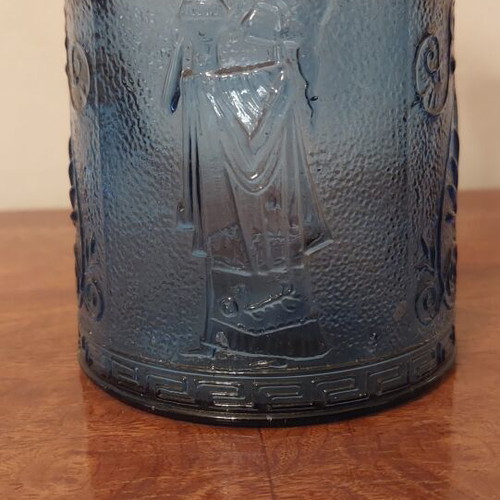 Collectible blue glass carafe "Wine Festival Dafni 1972"