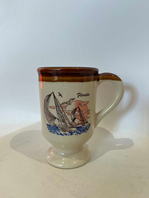 Vintage handmade ceramic Florida souvenir mug used
