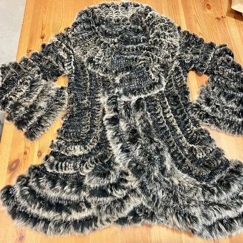 Lapin fur jacket like new, black and beige