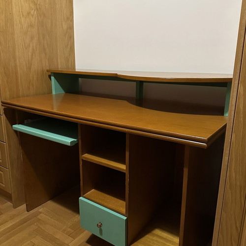 Wooden classic desk used with raised shelf and drawers