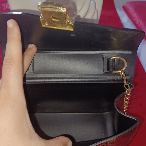 Original Marines Black Patent Leather Handbag like new with Gold Chain