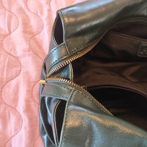 Folio leather women's handbag like new, dark green bowling style
