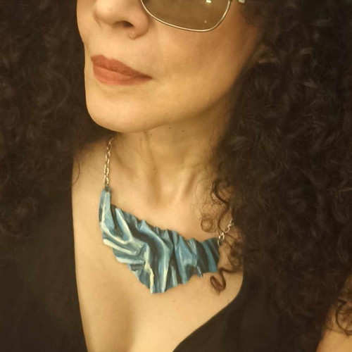 Handmade aluminum sculptural necklace with organic folds, wearable art