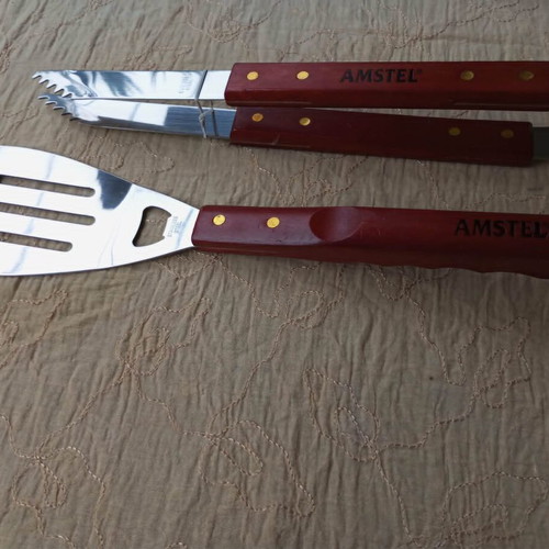 Amstel barbecue and grilling set stainless steel with wooden handles new