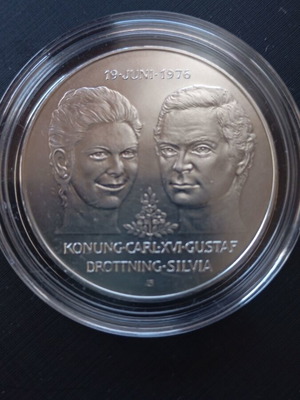 Silver Coin 50 Kronor Sweden 1976 Royal Wedding, new