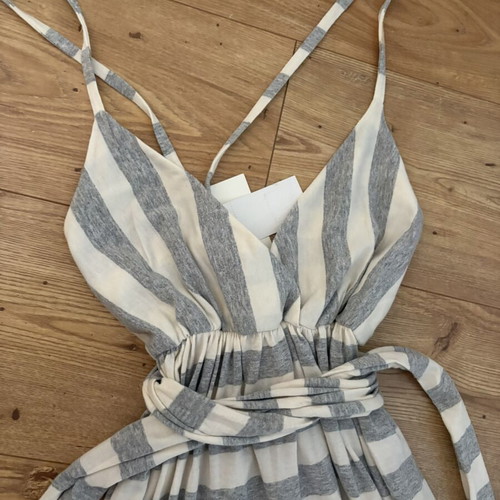 Madame Shoushou striped maxi dress new, cotton, white and grey