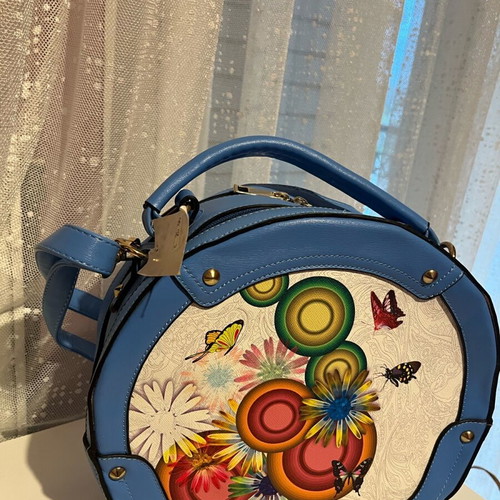Bagtobag oval blue multicolor bag new, leatherette material