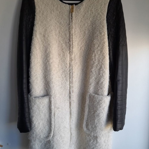 Zara coat used with black leather sleeves and gold zippers