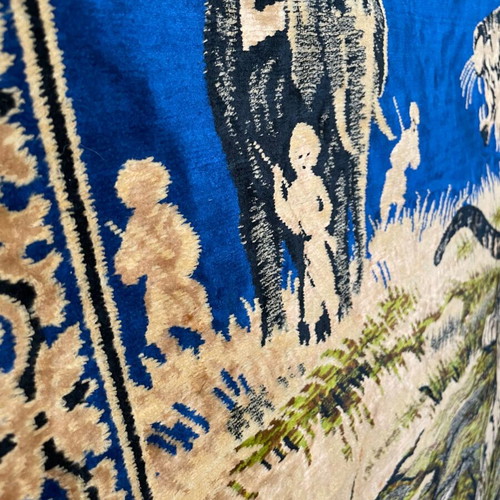 Large vintage tapestry with tigers and elephants on blue background like new