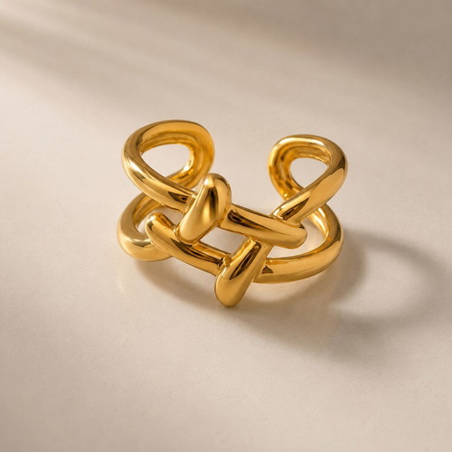 Statement ring chunky knot design gold tone new