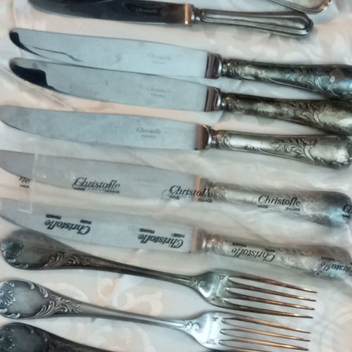 Christofle Marley silver plated forks set 44 pieces used, inox knives