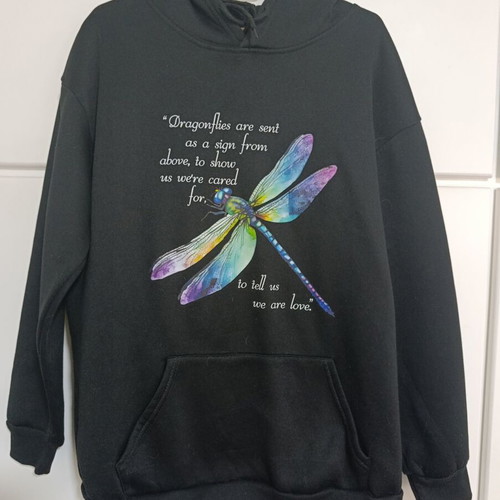 Shein women's black hoodie with dragonfly print like new