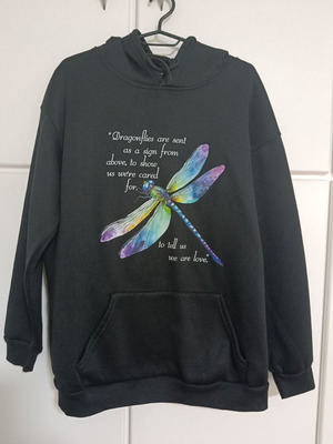 Shein women's black hoodie with dragonfly print like new
