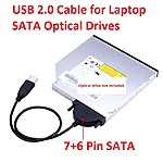  Καλώδιο προσαρμογέα μονάδας οπτικού δίσκου USB 2.0 σε Slimline SATA 6+7 φορητού υπολογιστή CD DVD