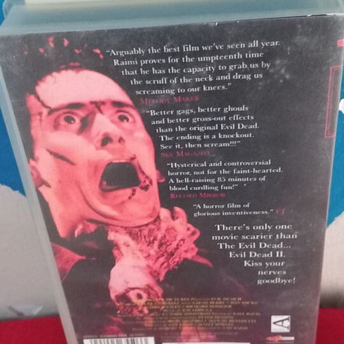 Evil Dead II VHS tape, horror thriller