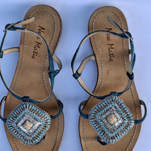Leather sandals New Matie made in Italy size 37 like new, turquoise