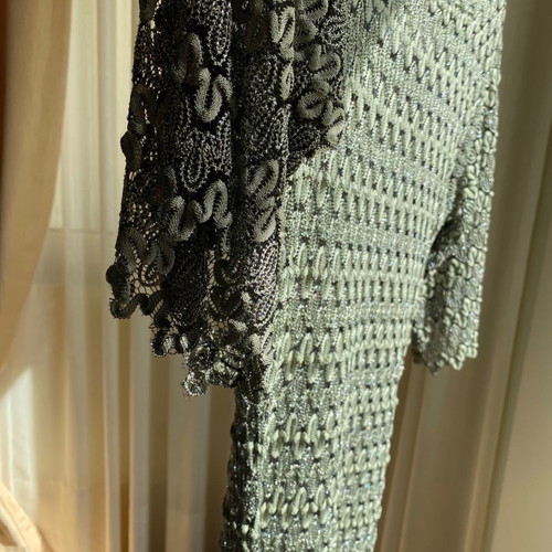 Embroidered dress with silver thread, size small-medium, elastic