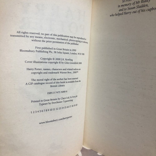 Harry Potter and the Goblet of Fire first edition paperback book