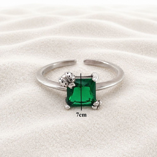 Open ring 925 silver with green zircon stone, new, size 51 adjustable
