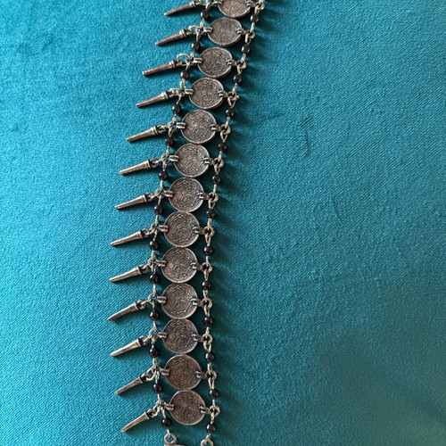 Vintage women's choker necklace with coins used, silver color