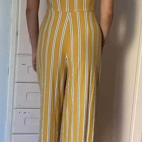 Bershka retro-style mustard striped summer jumpsuit size M like new