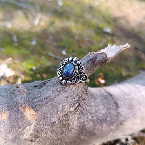 Silver-plated ring with lapis lazuli new, adjustable size