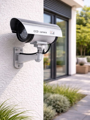 Fake Outdoor CCD Security Camera with Wall Mount and Realistic Simulation
