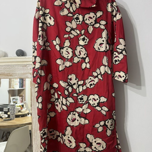 Zara red dress with belt and unique neck buttons, size M