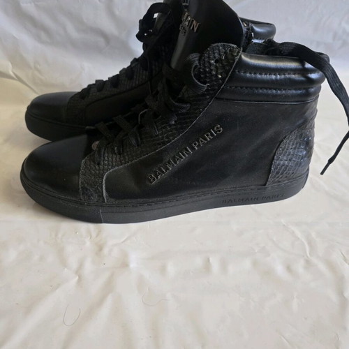 Balmain Paris high-top leather and python sneakers like new, size 43, black