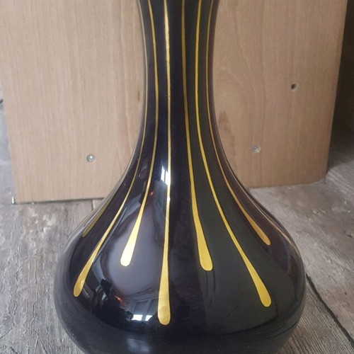 Lindner Bavaria vintage cobalt blue vase with gold threads