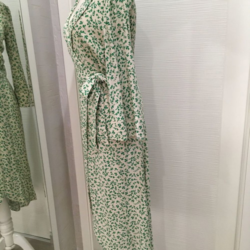 GANNI Printed Crepe Wrap Dress like new, green leaf pattern
